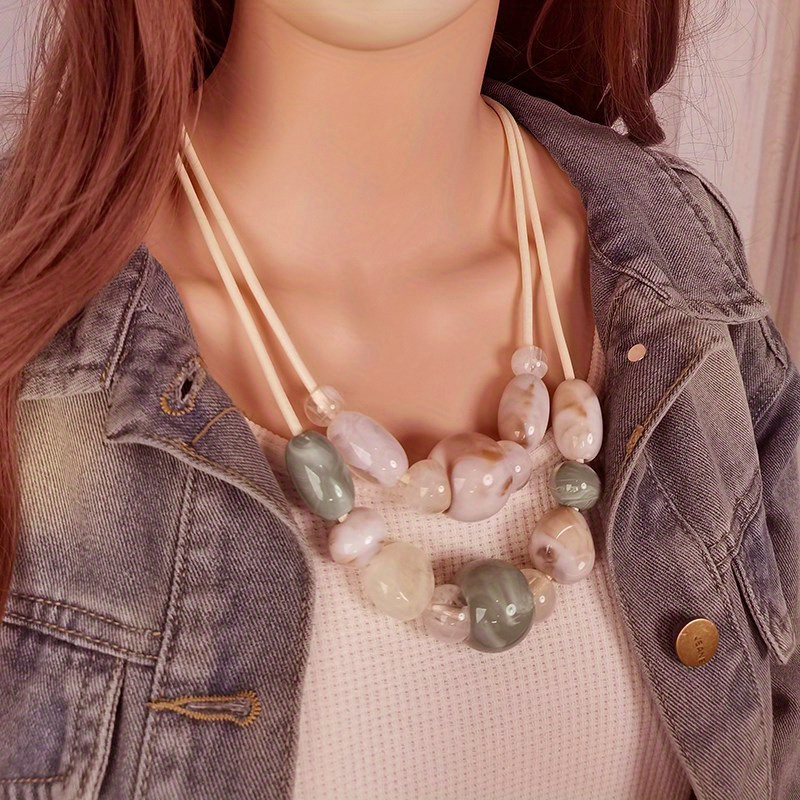 Boho Double Layer Necklace Earthy Tones & Pastel Accents